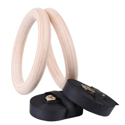 Birch Gymnastic Wooden Gym Ring with Strap